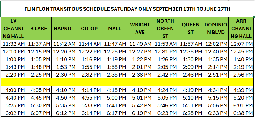 Bus Saturday Schedule